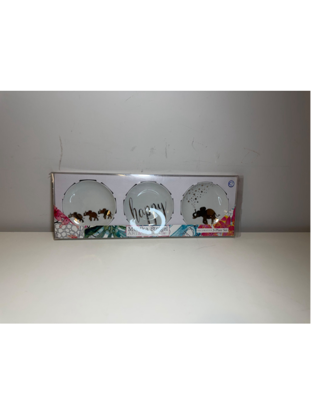 Monika Strigel Art & Design Decorative 3 Plate Set Elephant Happy Trinket #F